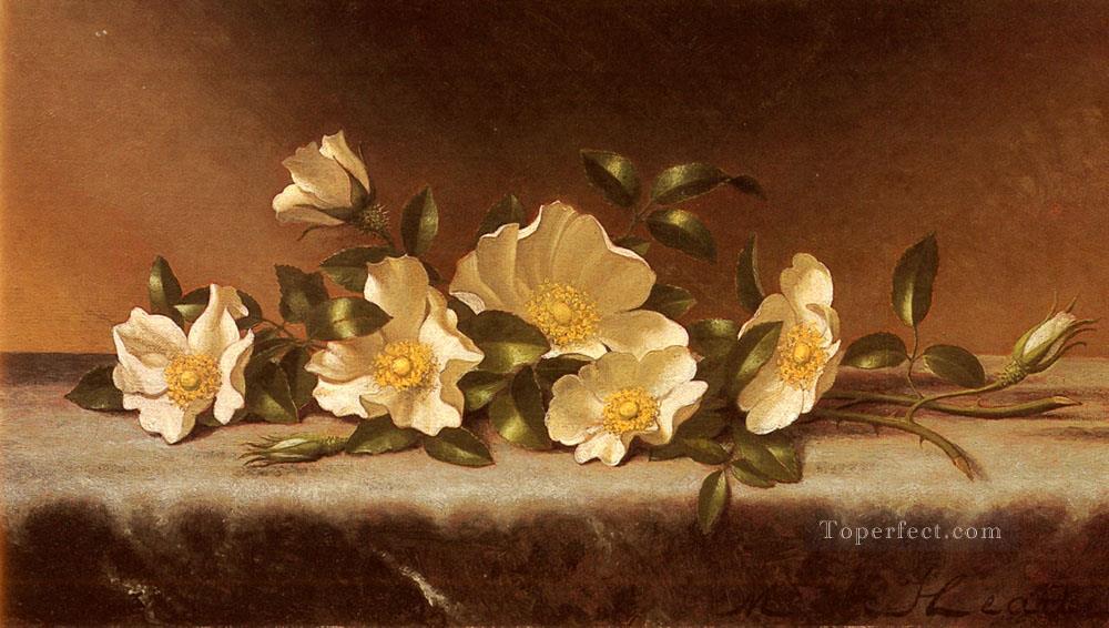 Cherokee Roses On A Light Gray Cloth Romantic flower Martin Johnson Heade Oil Paintings